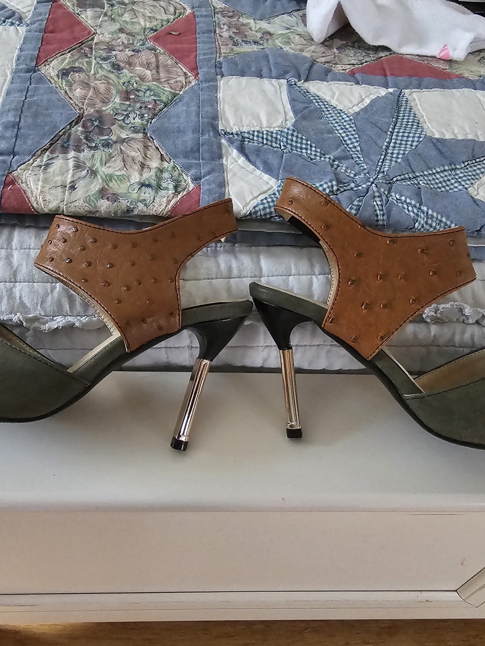 Brown And Olive green High Heel And Sandals with Stud Detail